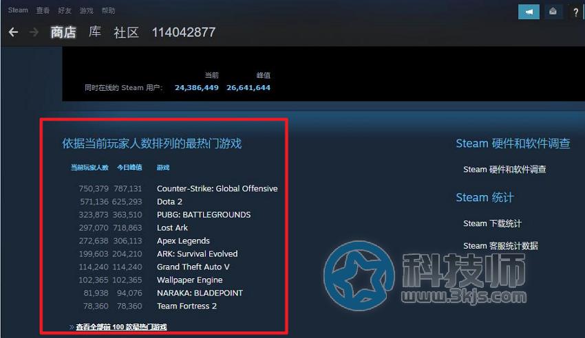 怎么看steam游戏在线人数(steam游戏在线人数查询方法)